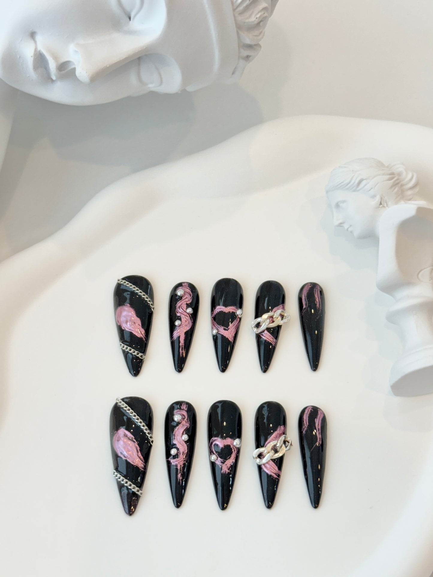 Superlong hand-painted nails black pink