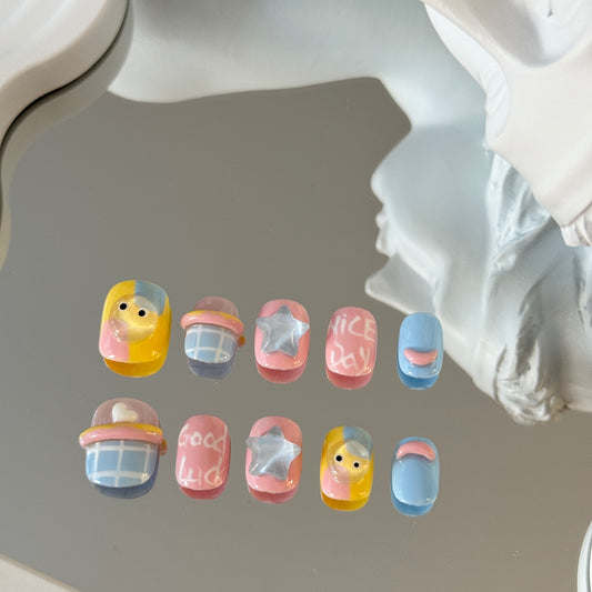 Short cute cartoon nails kids colorful