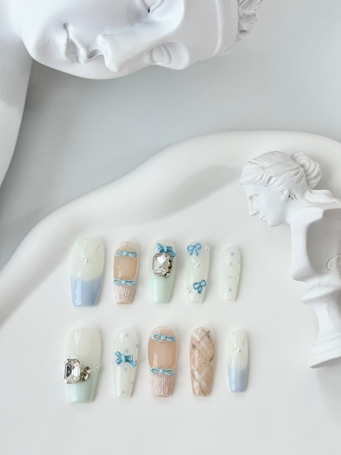 Long ballet coquette nails blue