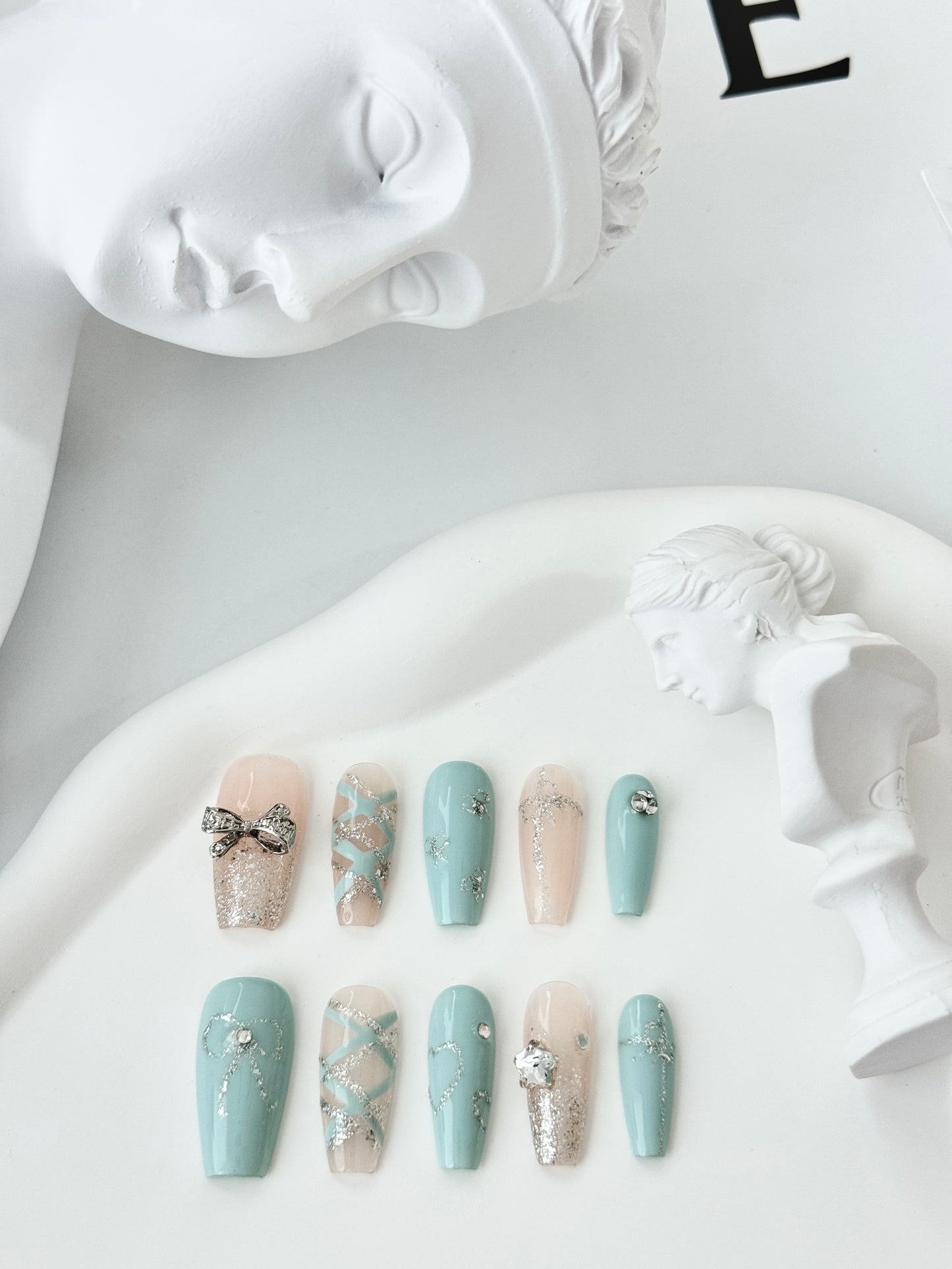 Long ballet coquette nails mint green