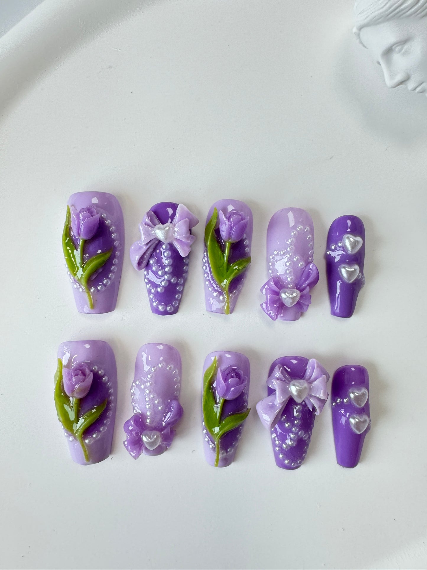 Long 3d tulip nails purple