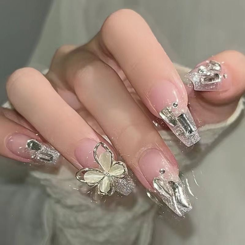 Long butterfly nails white