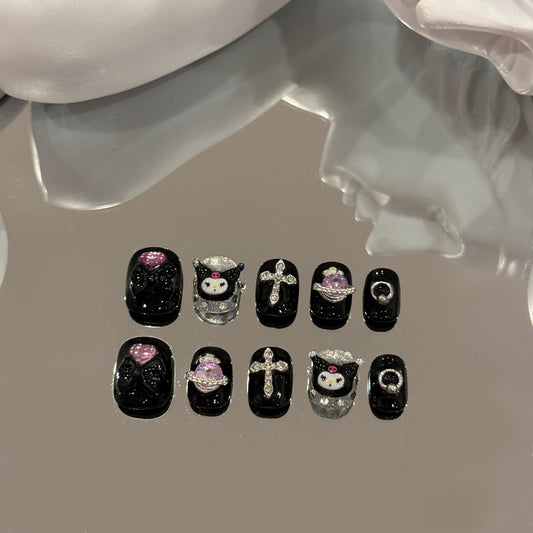 Short Kuromi 3d nails black