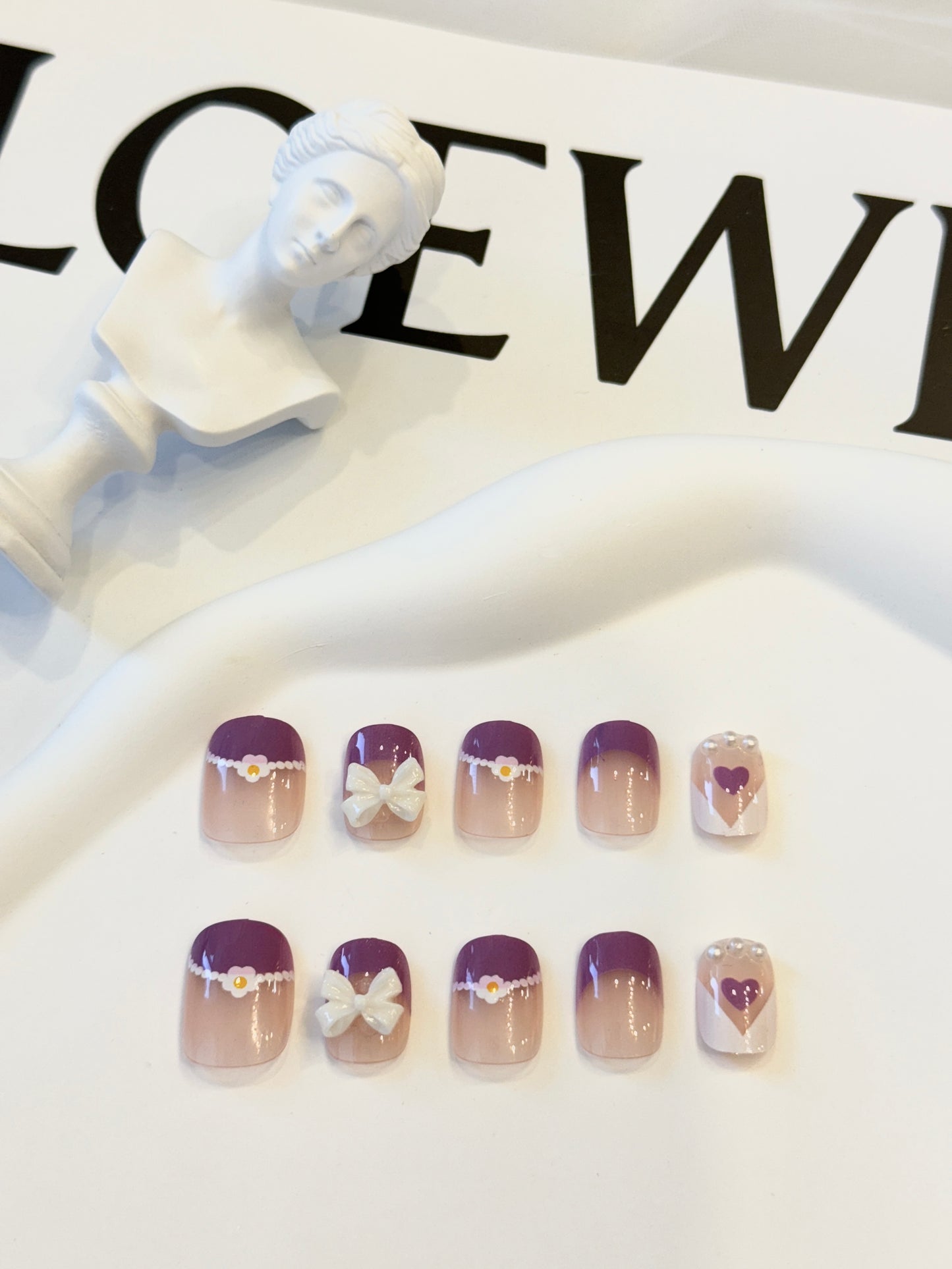 Short cute press on nails purple