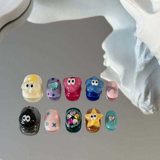 Short cute cartoon nails kids colorful