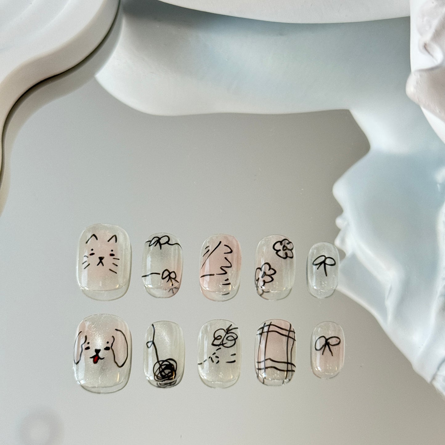 Short hand-painted cat dog nails child transparent