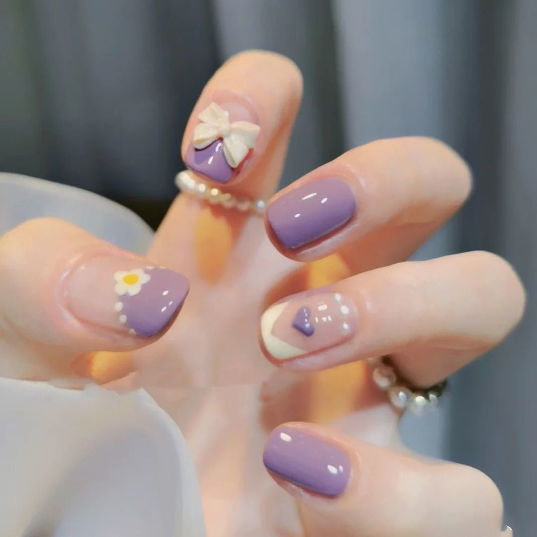 Short cute press on nails purple