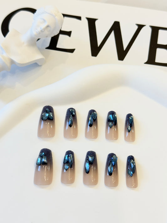 Long nails black dark blue