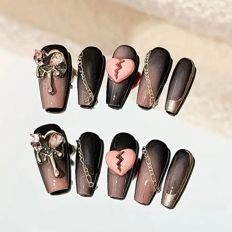 Long 3d nails black pink